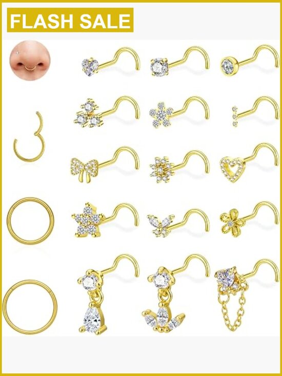 Other - 18 Pcs Septum and Nose Ring Set Hypoallergenic Stainless Steel Body Piercing